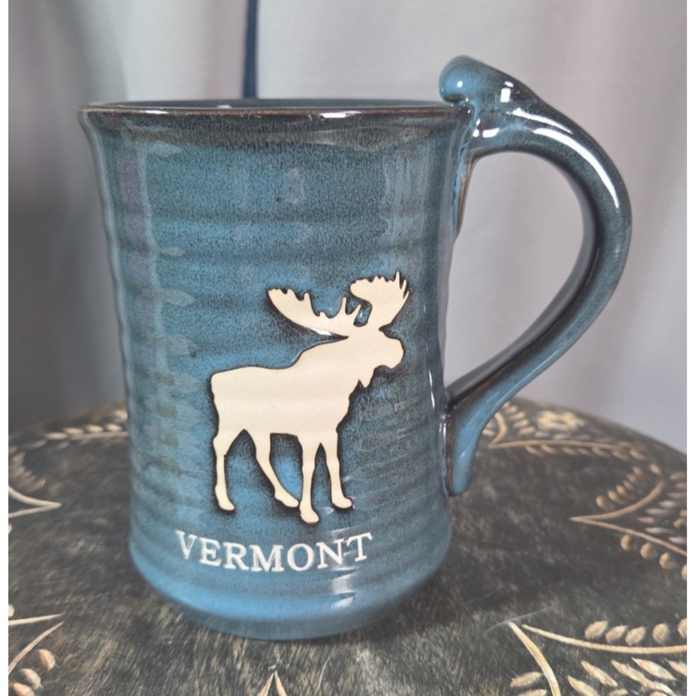 Vermont Pottery Moose Blue Mug